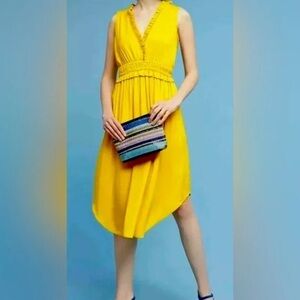 Maeve Anthropologie La Habana Dress Size S - Summer Mango Yellow smocked